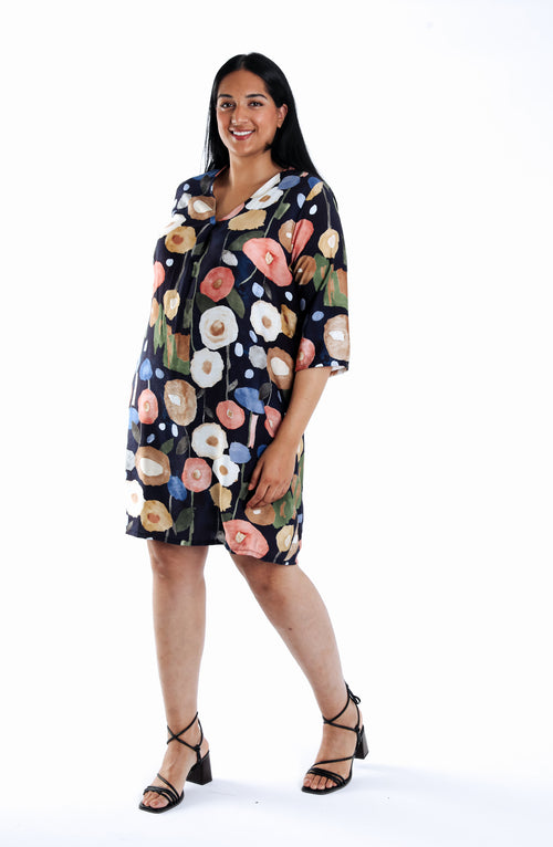 Robe courte en viscose imprimé coquelicots-Paprika-6
