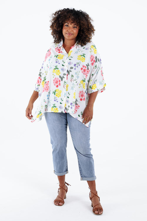 Chemisier ample en viscose imprimé floral-Paprika-7
