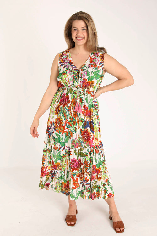 Robe en viscose imprimé fleuri avec lurex-Paprika-1