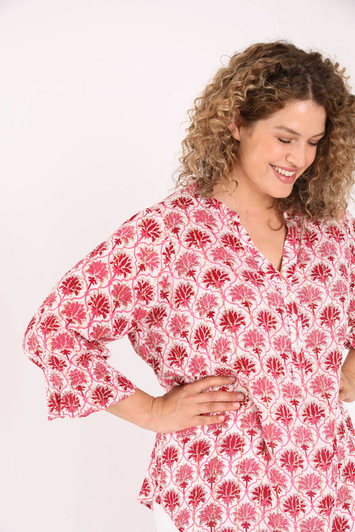 Blouse en viscose imprimé fleurs indiennes-Paprika-4