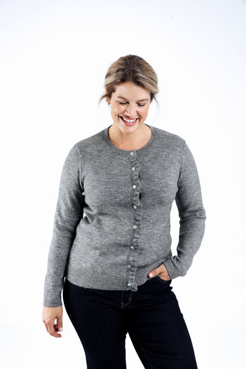 Cardigan boutonné uni avec volants-Paprika-2