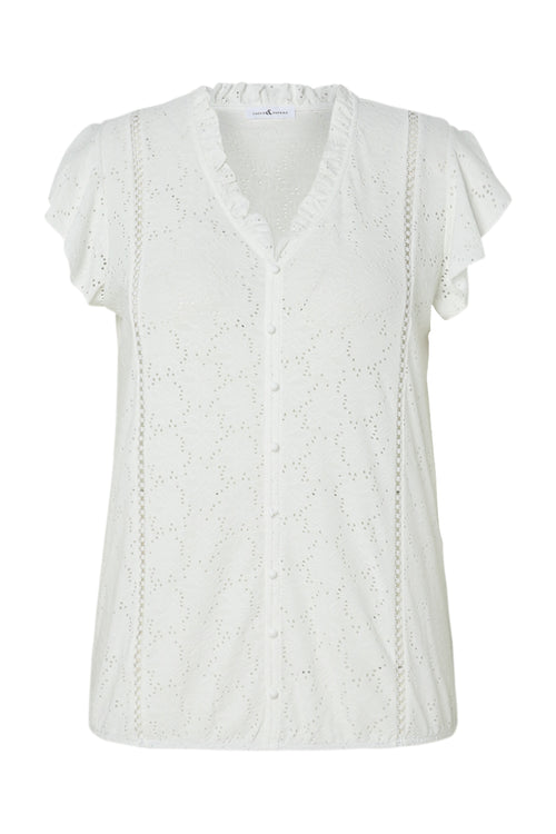 T-shirt en dentelle uni avec volants-Paprika-1
