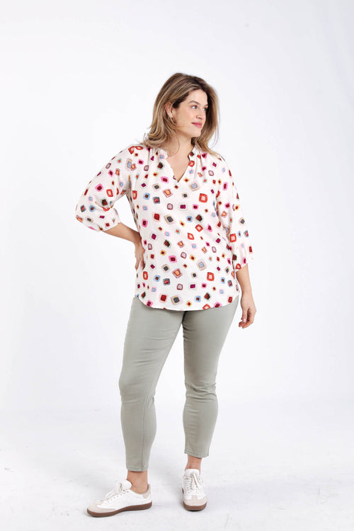 Blouse en viscose imprimé géométrique-Paprika-7
