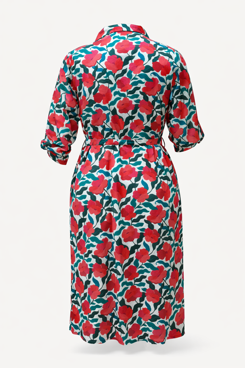 Robe en viscose imprimé fleuri-Paprika-11