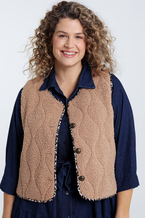 Gilet maille bouclette uni-Paprika-2