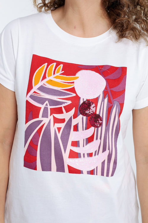 T-shirt en coton dessin coloré et sequins-Paprika-3