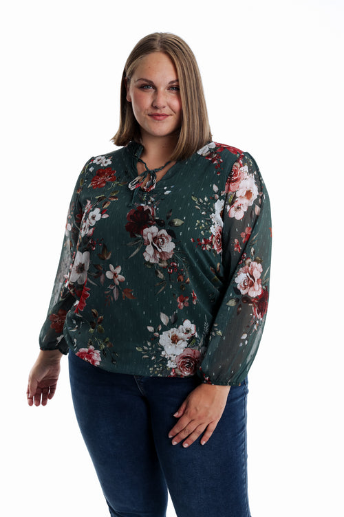 Blouse plumetis imprimé fleurs-Paprika-1