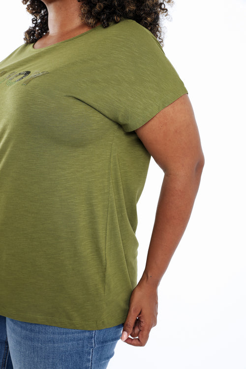 T-shirt en coton uni Enjoy en sequins-Paprika-5