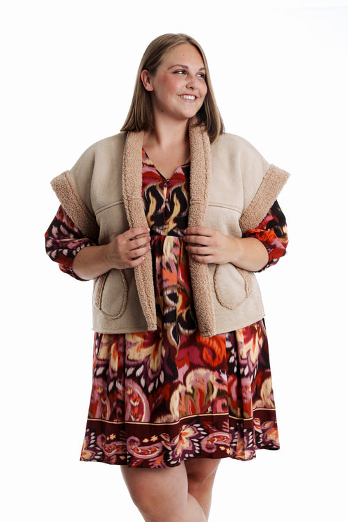 Gilet effet peau de mouton uni-Paprika-1