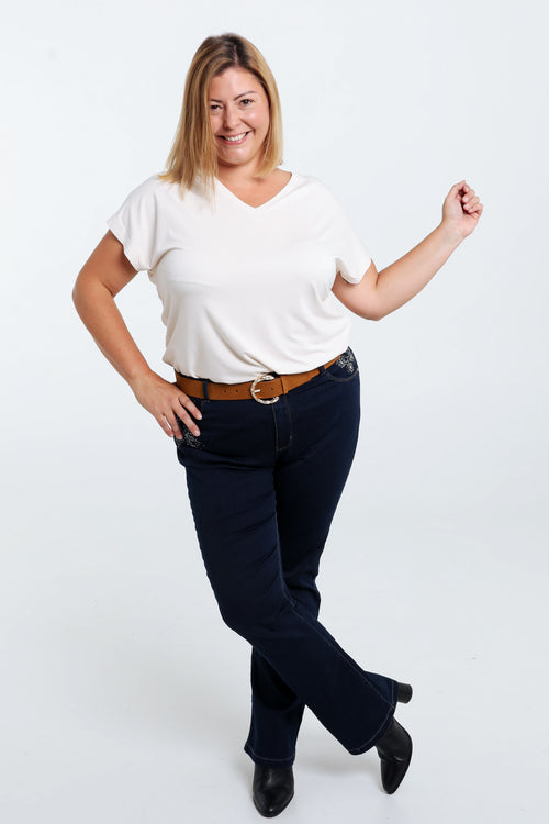 Pantalon flare brodé en coton-Paprika-9