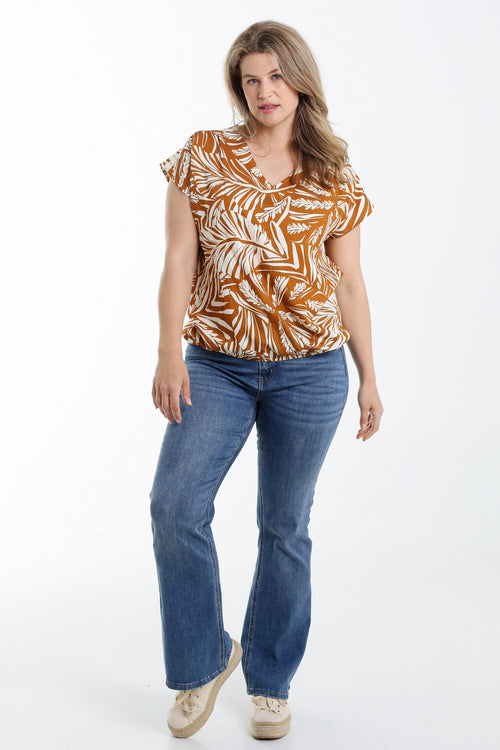 Blouse en viscose imprimé feuille bicolore-Paprika-7