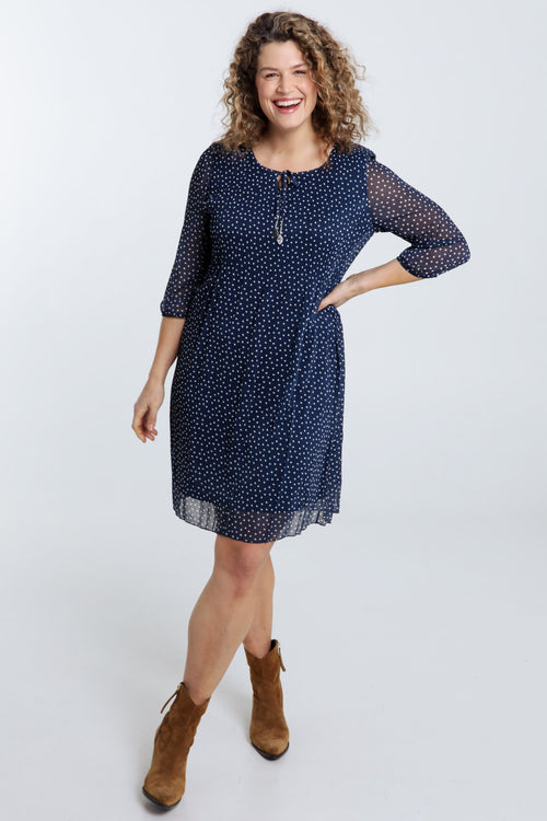 Robe en voile plissé imprimé pois-Paprika-9