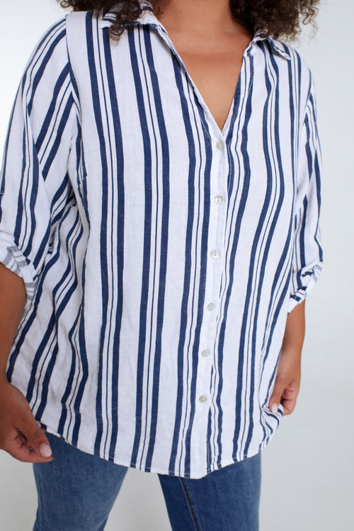 Chemise en lin avec rayures-Paprika-4