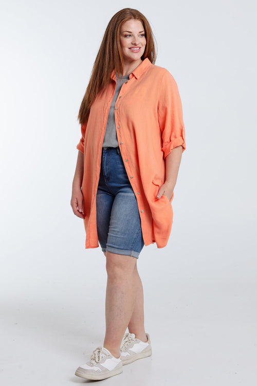 Chemise longue en lin et viscose unie-Paprika-8