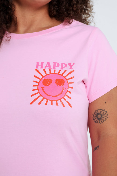 T-shirt en coton uni avec imprimé soleil-Paprika-4