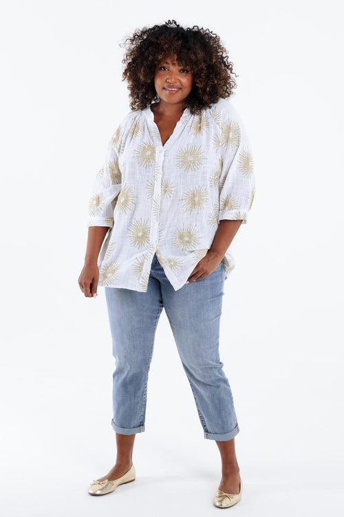 Blouse en coton imprimé soleil en foil-Paprika-7