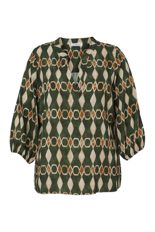 Blouse en viscose imprimé graphique-Paprika-10