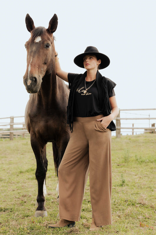 Pantalon tencel jambes larges uni-Paprika-1