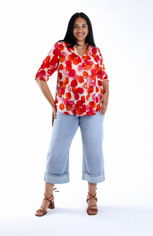 Chemisier en coton imprimé ronds-Paprika-8