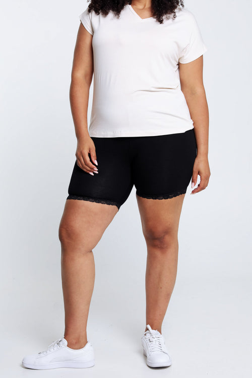 Short legging en viscose détail dentelle-Paprika-1
