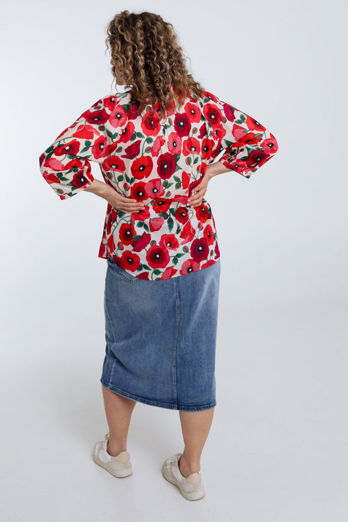 Blouse en coton imprimé coquelicots-Paprika-2