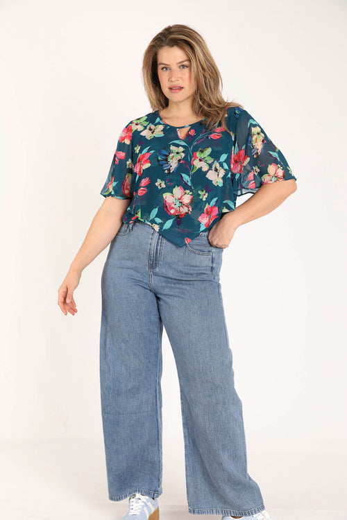 EXCLU SHEEGO - Blouse en viscose imprimé floral-Paprika-6