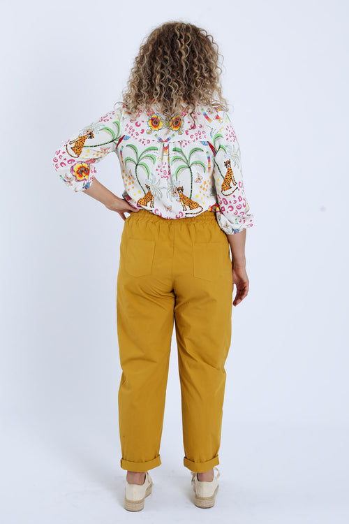 Pantalon boyfit en coton uni avec poches-Paprika-2