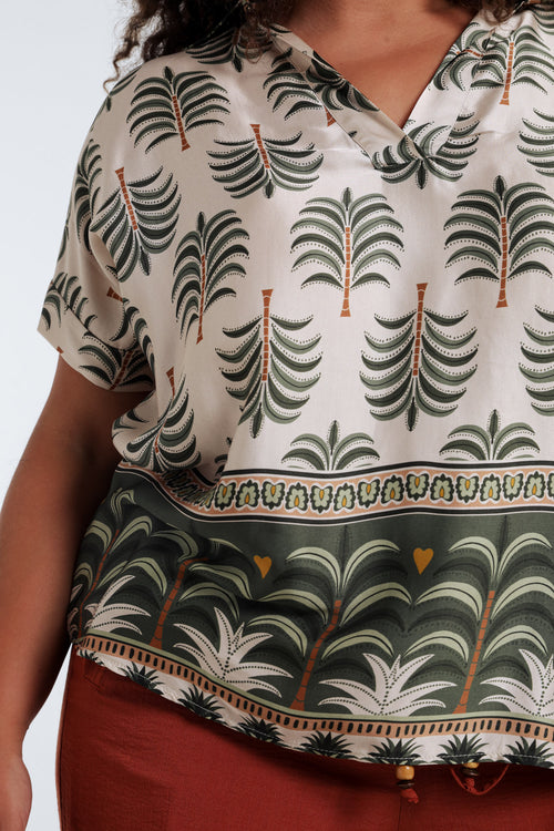 Blouse en viscose imprimé palmier-Paprika-6