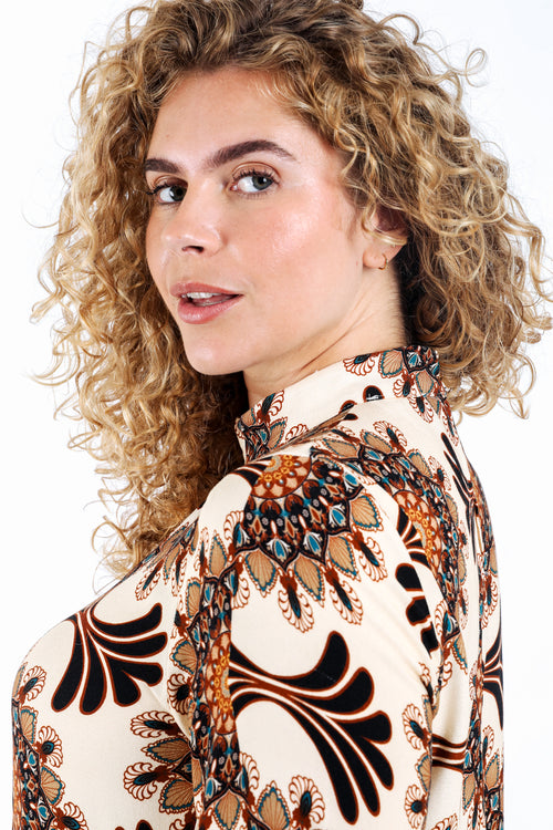 Robe en viscose imprimé graphique-Paprika-4