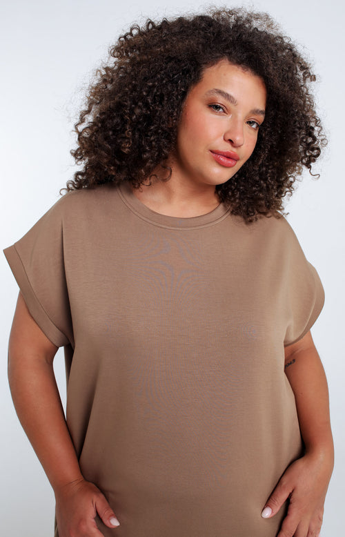Robe longue unie en viscose-Paprika-4