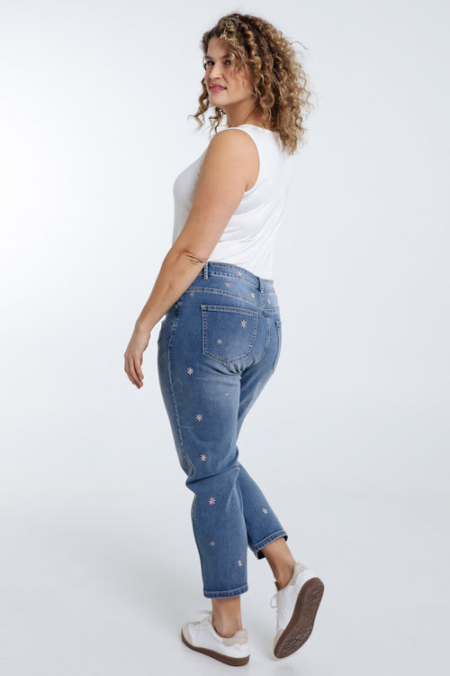 Jeans slim 7/8 avec fleurs brodées-Paprika-2