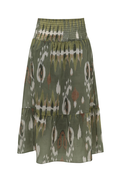 Jupe mi-longue en viscose imprimé etnique-Paprika-11