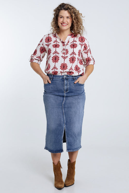 Blouse détail ajouré imprimé bicolore-Paprika-7