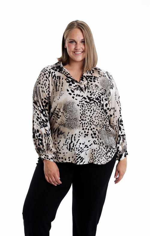 Blouse en viscose imprimé animal-Paprika-1
