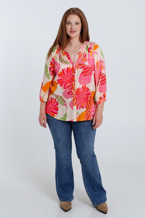Blouse en viscose imprimé floral-Paprika-7