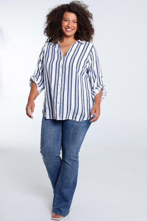 Chemise en lin avec rayures-Paprika-9