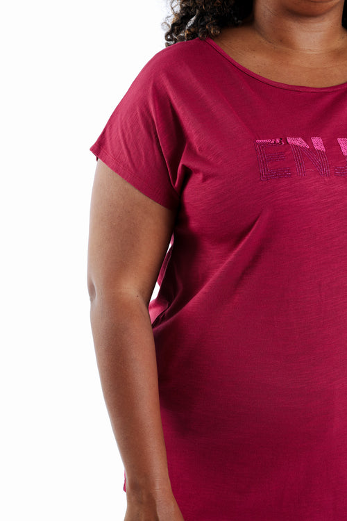 T-shirt en coton uni Enjoy en sequins-Paprika-5