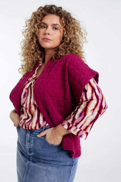 Veste kimono matelassée unie-Paprika-5