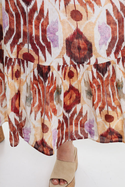 Robe longue en viscose imprimé ethnique-Paprika-6