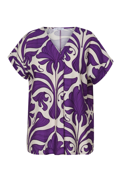 Blouse bicolore à imprimé floral-Paprika-1