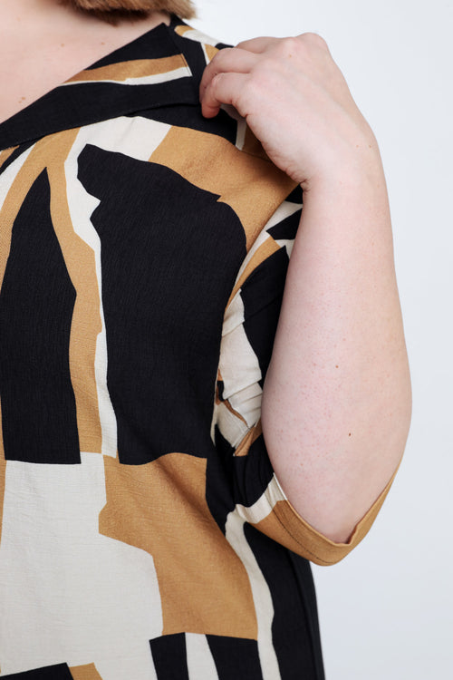 Robe en viscose imprimé graphique-Paprika-5