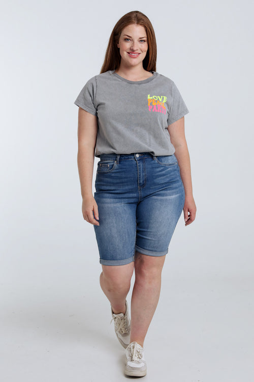 T-shirt en coton avec imprimé message fluo-Paprika-7