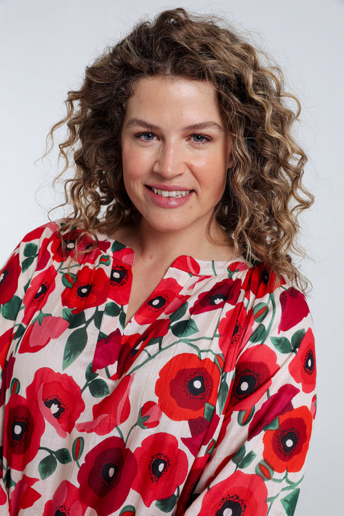 Blouse en coton imprimé coquelicots-Paprika-3
