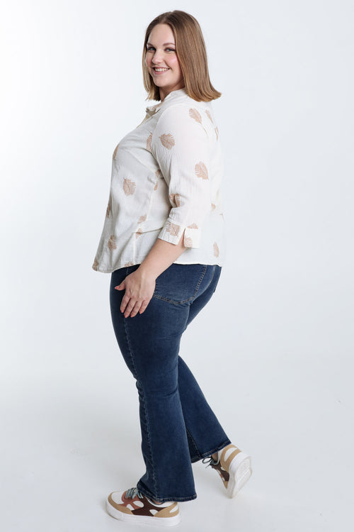 Chemise en coton unie avec feuilles brodées-Paprika-2