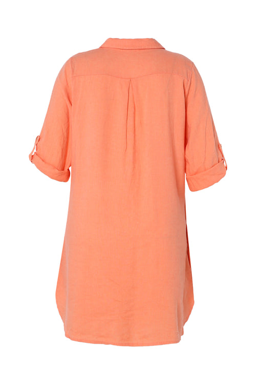 Chemise longue en lin et viscose unie-Paprika-11
