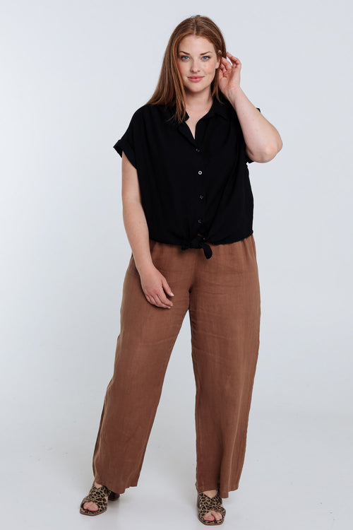 Chemisier noué en viscose uni-Paprika-8
