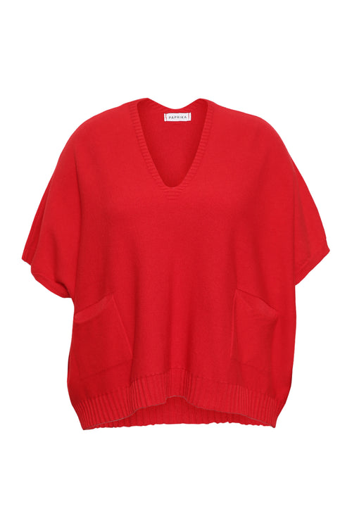 Pull court uni en viscose-Paprika-1