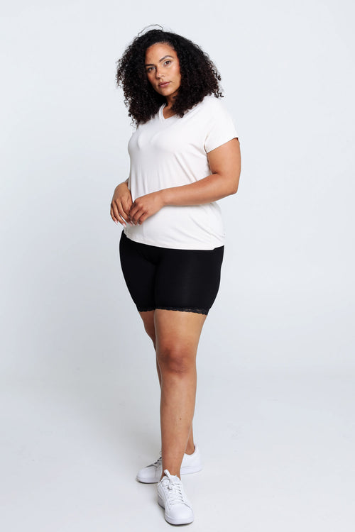 Short legging en viscose détail dentelle-Paprika-7