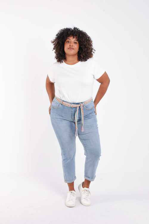 Jeans Louise slim 3/4 avec ceinture fantaisie-Paprika-7