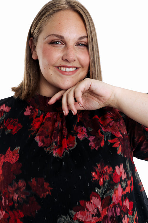 Blouse imprimé fleurs floues-Paprika-3
